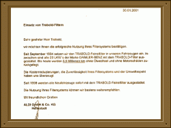 Aldi Helmstadt forwarding agency 2001 - 5,6 Million fleet kms without oil change or damage since 1994