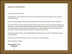 Aldi Helmstadt forwarding agency 2006 - 8,5 Million fleet kms without oil change or damage since 1994 - enlarge!